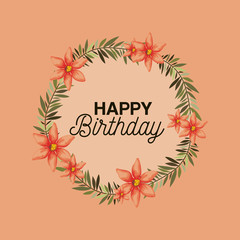 birthday party invitation with floral crown vector illustration design