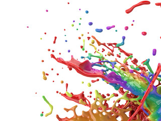 Colorful paint splash creative background. Color paint mix splattered. 3D rendering.
