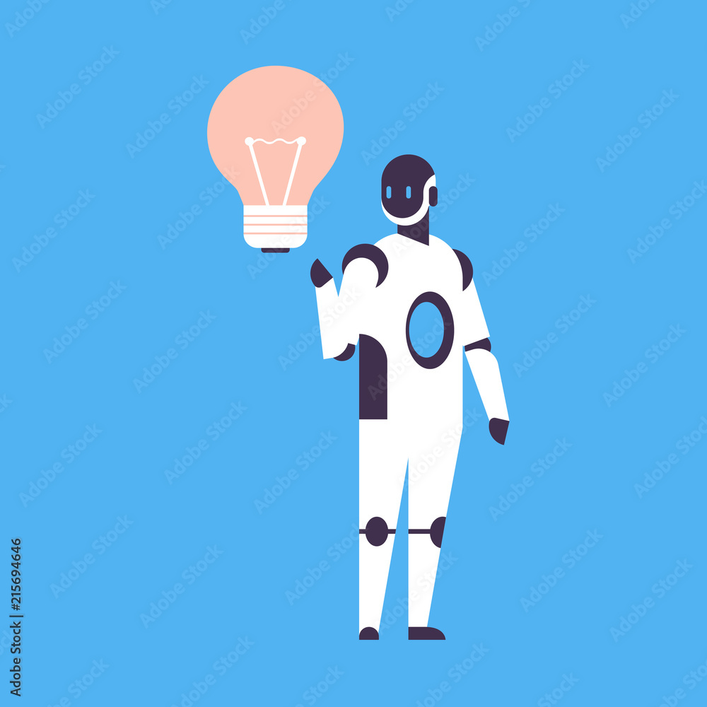 Poster modern robot new idea light lamp innovation helper bot artificial intelligence technology concept bl