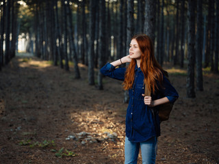 woman trip trees forest nature