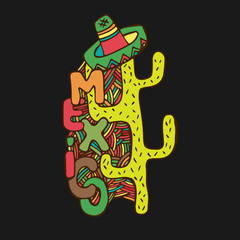 Logo of the country Mexico, doodle drawn by hand.Print for textiles