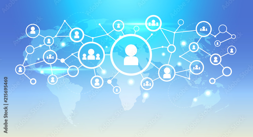 Poster world map futuristic user icon interface social media network connection concept blue background fla
