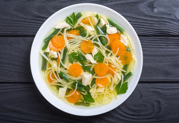 Homemade chicken soup with noodles