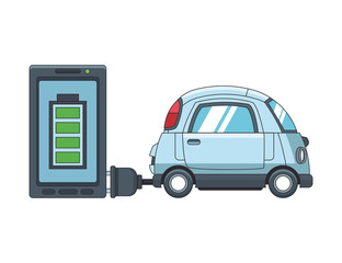 Electric car charging with smartphone vector illustration graphic design