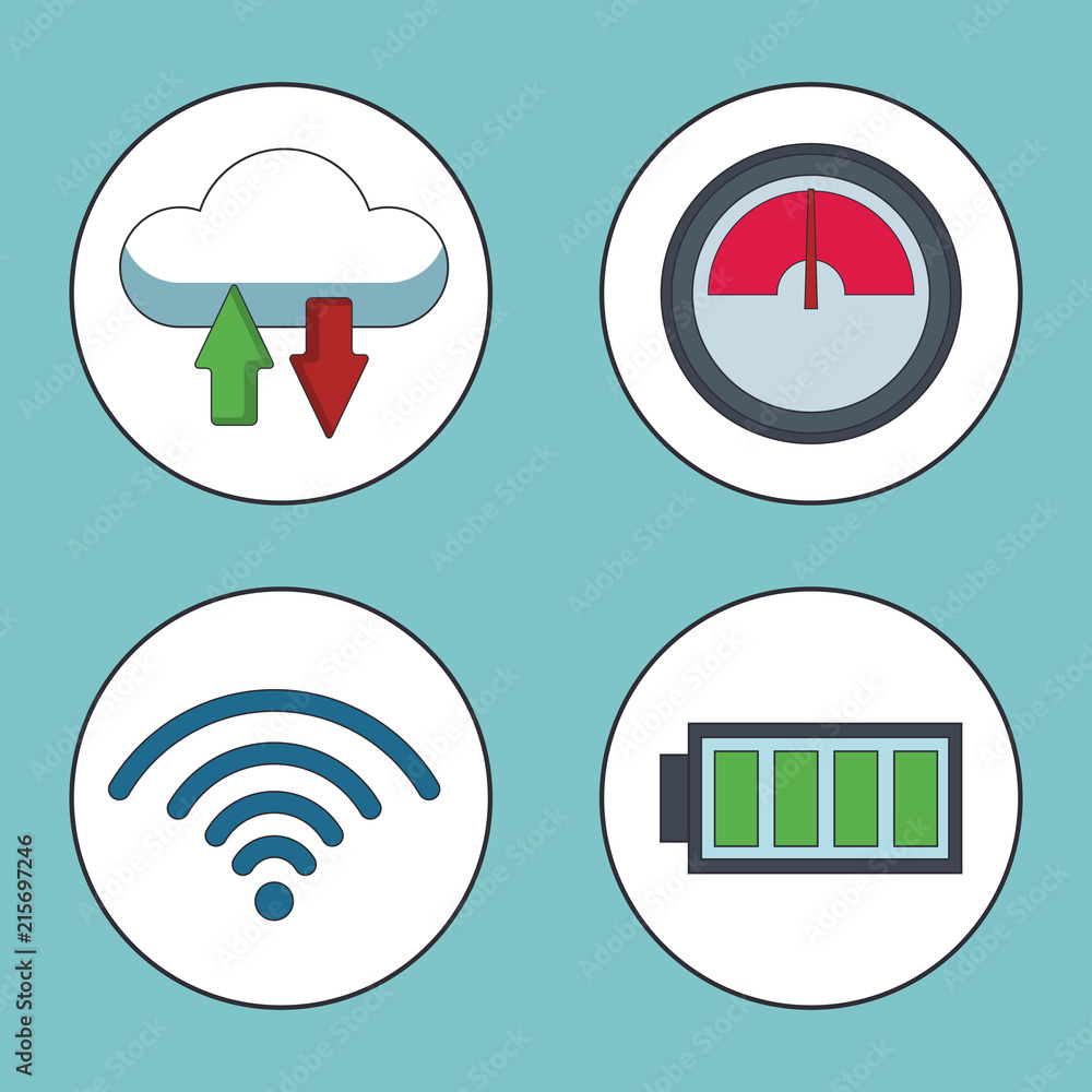 Poster set of cloud computing and technology round icons vector illustration graphic design