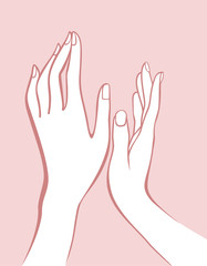 Female hands outline drawing on pink background