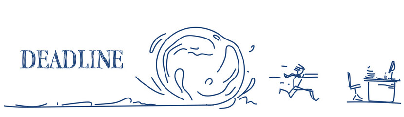 man running away from snowball deadline problem solution concept sketch doodle horizontal banner vector illustration