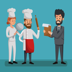 Businessman with chef teams cartoons vector illustration graphic design
