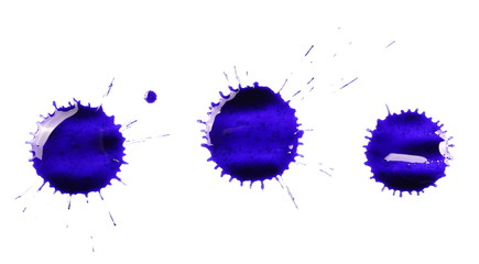 Blue ink splashes isolated on white, with clipping path, top view