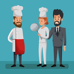Businessman with chef teams cartoons vector illustration graphic design