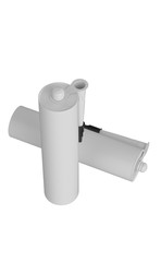3D realistic render of two clean blank sealant, cement, glue, silicon tube, isolated on white background. Black lid.