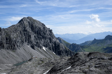 Fototapeta na wymiar Mountaineering on the peak of schesaplana, raetikon, vorarlberg, austria, europe
