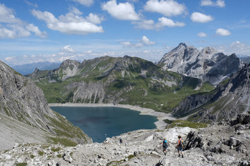 Beautiful Luenersee in the heart of the Raetikon Mountains, Vorarlberg, Austria Europe