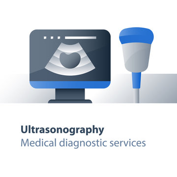 Medical examination, ultrasound investigation, ultrasonography concept, focused abdominal sonogram for trauma, health check up