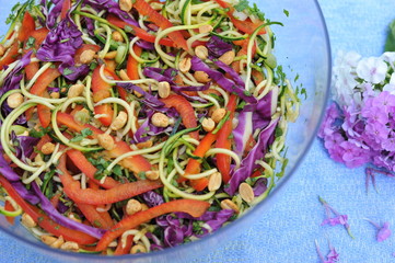Table Close Up Of Vegan Pad Thai Zoodle Salad