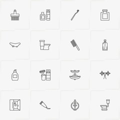 Bathroom line icon set with baby bath, teeth brush and comb