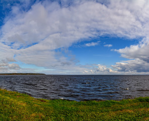 Windy autumn day on the shore of lake Ladoga.