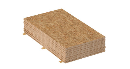 3D render of stack OSB boards. Isolated on white background.