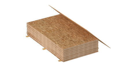 3D render of stack OSB boards. Isolated on white background.