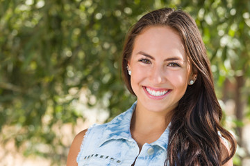 Attractive Smiling Mixed Race Girl Portrait Outdoors