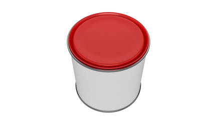 3D realistic render. Composition of single isolated paint can with red lid. Design template.
