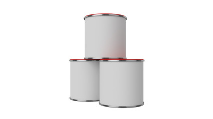 3D realistic render. Composition of three isolated paint can with red lid. Design template.