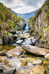 Waterfall near Llyn Idwal a small lake that lies within Cwm Idwal in the Glyderau mountains of Snowdonia.