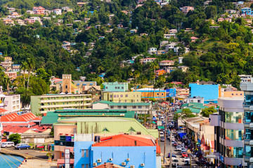 St. Lucia, Caribbean - december 2017 View over the downtown are of St. Lucia, Caribbean.