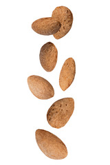  Falling almonds isolated on white background