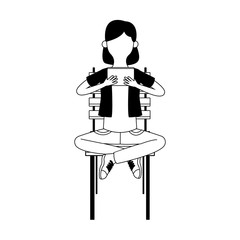 Girl seated on chair using portable videogame vector illustration graphic design