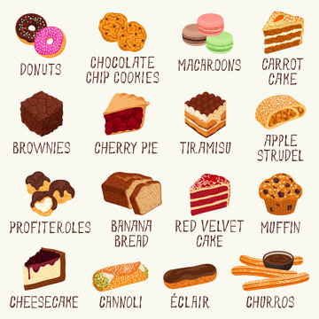 Best desserts vector illustration set