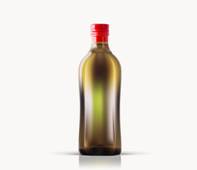Virgin olive oil bottle vector isolated on white background. Glass bottle with olive or grape seed virgin oil mock up for design presentation ads. Vegetable oil bottle with a stopper