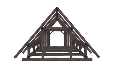3D render of old wood roof construction. Isolated on white background.