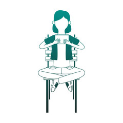 Girl seated on chair using portable videogame vector illustration graphic design
