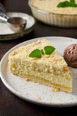 Grated cheese cake with crumb and ice cream