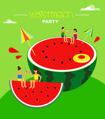  Watermelon party concept vector illustration flat design with characters people.