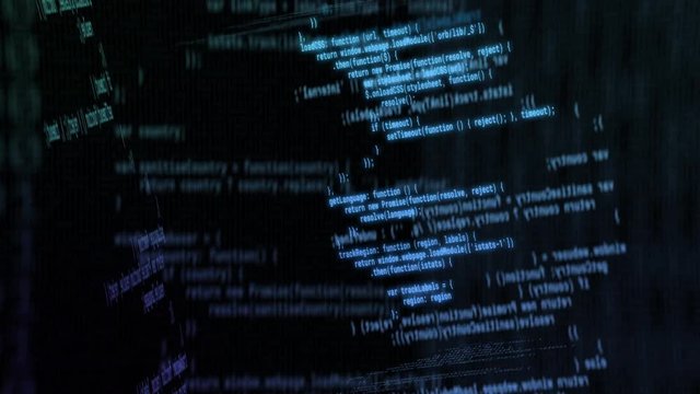 Technology Concept with Multiple Screens of Computer Code Scrolling and Rotating in 3D Space