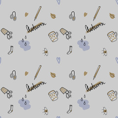 Seamless autumn pattern. Home items on a whiter background