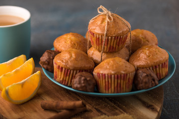 Delicious orange muffins for breakfast.