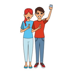 Couple taking a selfie cartoon vector illustration graphic design