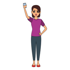 Woman taking a selfie with smartphone vector illustration graphic design
