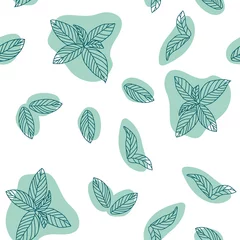 Wall murals Tea Mint leaves hand drawn vector seamless pattern. Peppermint, spicy herbs, kitchen texture, Doodle cooking ingredient for design package tea, wallpaper, cosmetics, textile, natural organ