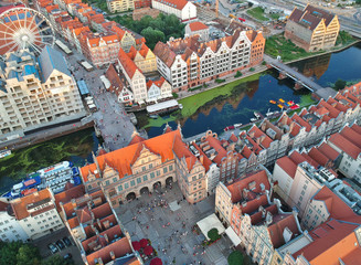 Aerial view on old town with red roof buildings in Poland
