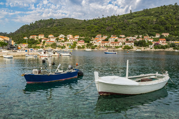Fototapeta na wymiar Fishing boats in marina in Brna village on Korcula island, Croatia 