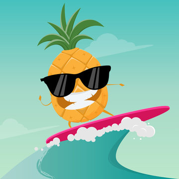 funny cartoon of a surfing pineapple