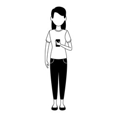 Young woman with smartphone vector illustration graphic design
