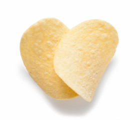 Potato chips isolated on white background, top view. I love chips.