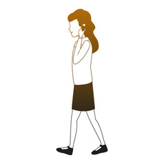 Young woman walking and talking with smartphone vector illustration graphic design