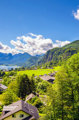 Aerial view on Wolfgangsee lake,  Salzkammergut, Austria, Europe