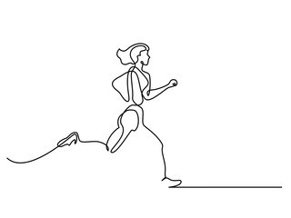 Continuous one line drawing. Sport running woman on white background. Vector illustration.